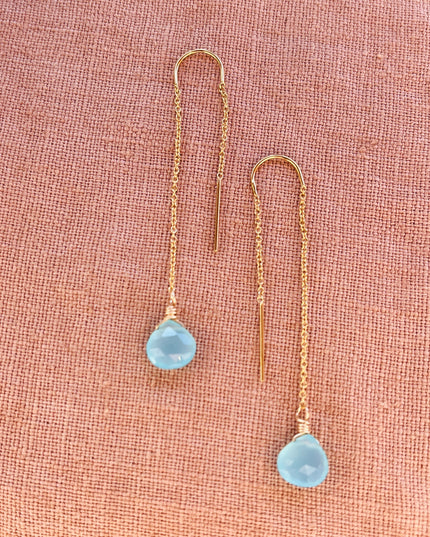 AQUA CHALCEDONY THREADER EARRINGS