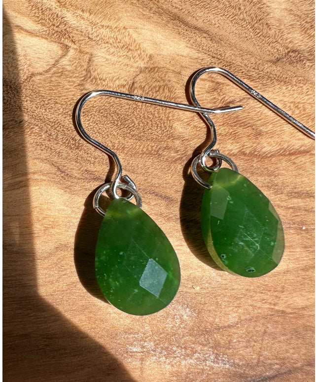 Faceted Canadian Jade Earrings, 10x14mm