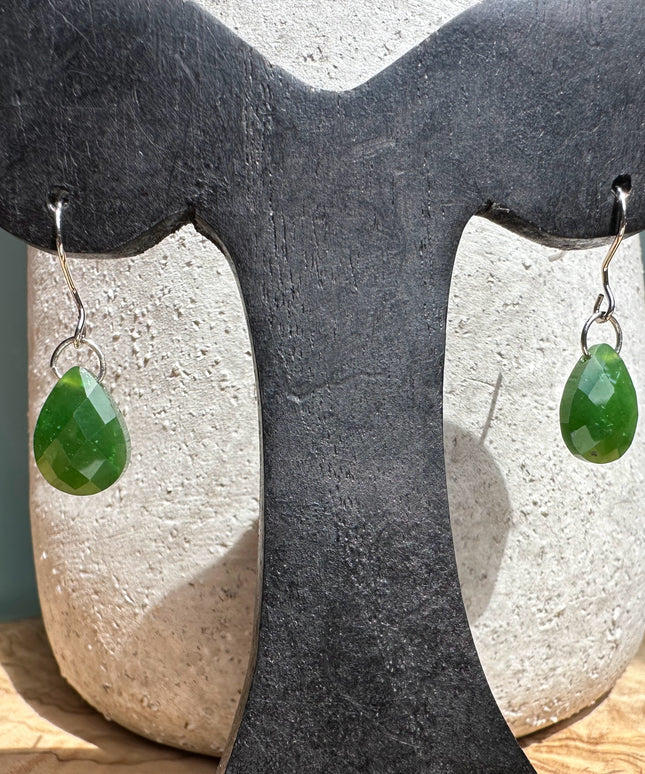 Faceted Canadian Jade Earrings, 10x14mm