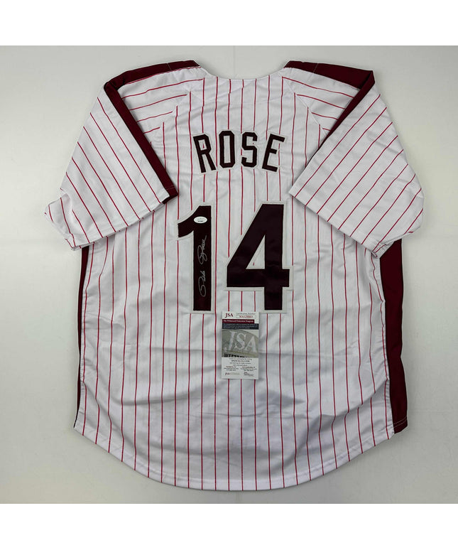Autographed/Signed Pete Rose Philadelphia Pinstripe Baseball Jersey JSA COA
