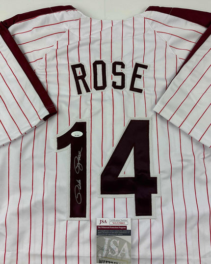 Autographed/Signed Pete Rose Philadelphia Pinstripe Baseball Jersey JSA COA