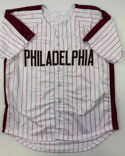 Autographed/Signed Pete Rose Philadelphia Pinstripe Baseball Jersey JSA COA