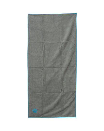 Country Living Large Gray Microfiber Dog Bath Towel with Teal Embroidered Paw Print