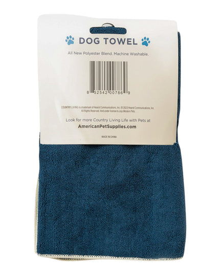 Country Living Large Marine Blue Microfiber Dog Bath Towel with Embroidered Paw Print