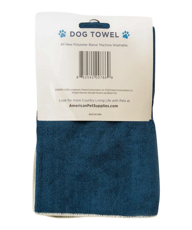 Country Living Large Marine Blue Microfiber Dog Bath Towel with Embroidered Paw Print