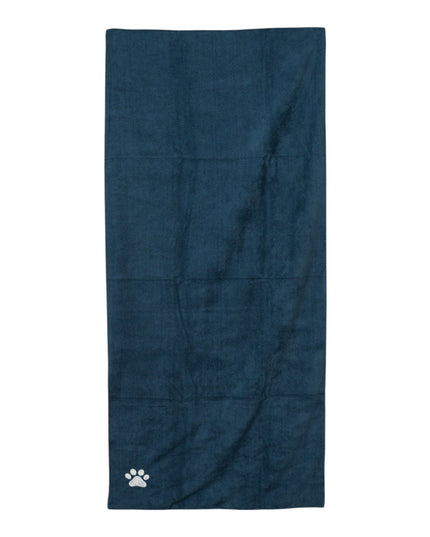 Country Living Large Marine Blue Microfiber Dog Bath Towel with Embroidered Paw Print