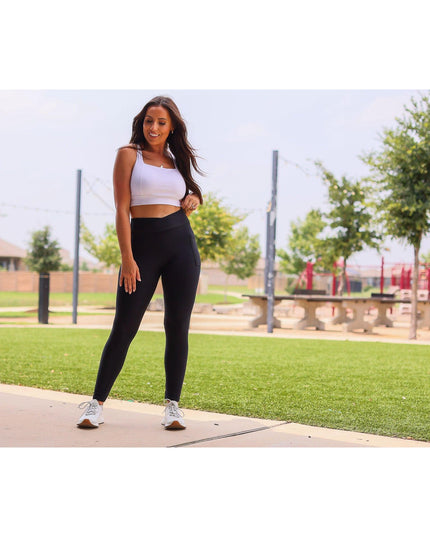 Ready to Ship |  The Stephanie - Crossover BLACK Pocket Full Length Leggings