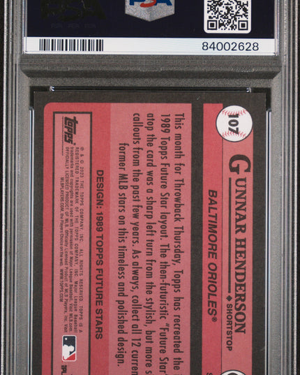 Graded 2023 Topps Gunnar Henderson #107 Throwback Thursday Rookie RC Baseball Card PSA 10 Gem Mint