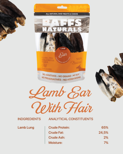 BAFFS NATURALS All-Natural Premium Lamb Ear Dog Chews – (3.5oz Bag)