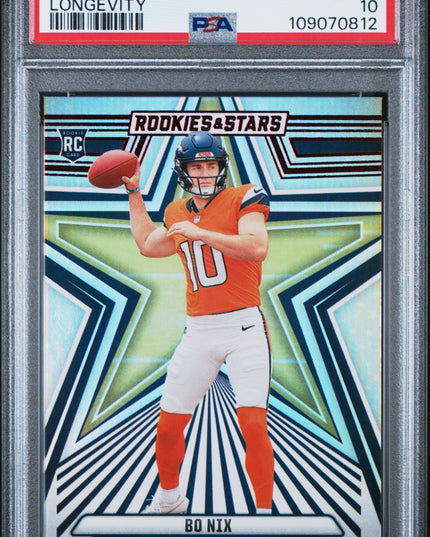 Graded 2024 Panini Rookies & Stars Bo Nix #108 Longevity RC Football Card PSA 10 Gem Mint