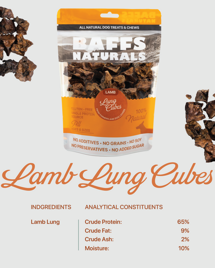 BAFFS NATURALS All-Natural Premium Lamb Lung Cubes – (7oz Bag)