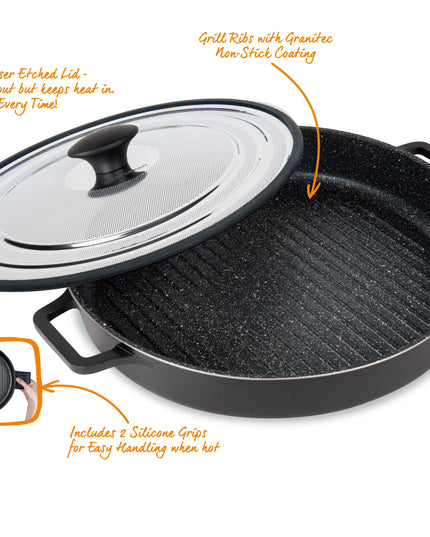 MASTERPAN Nonstick Stovetop Oven Grill Pan & Stainless Steel Lid, Black 12" (30cm)