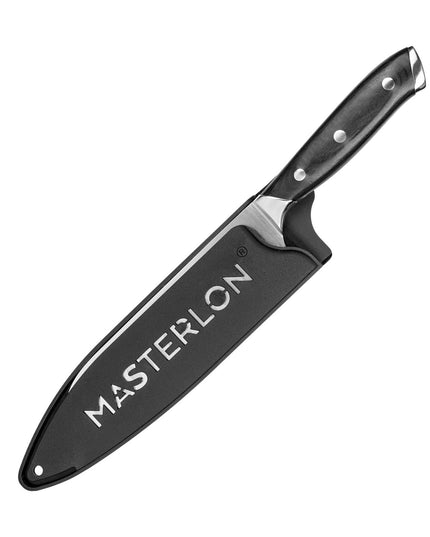 MASTERPAN Essential Chef’s Knife Bundle - 8" Chef’s Knife, 8" Slicer Knife & 7" Santoku Knife - Stainless Steel Blades with Protective Covers