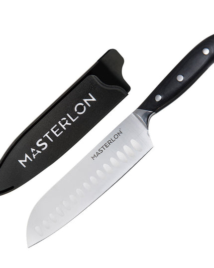 MASTERPAN Essential Chef’s Knife Bundle - 8" Chef’s Knife, 8" Slicer Knife & 7" Santoku Knife - Stainless Steel Blades with Protective Covers