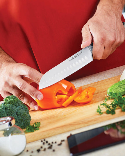 MASTERPAN Essential Chef’s Knife Bundle - 8" Chef’s Knife, 8" Slicer Knife & 7" Santoku Knife - Stainless Steel Blades with Protective Covers