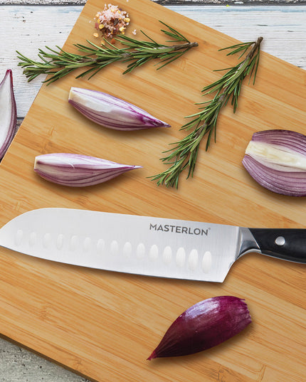 MASTERPAN Essential Chef’s Knife Bundle - 8" Chef’s Knife, 8" Slicer Knife & 7" Santoku Knife - Stainless Steel Blades with Protective Covers