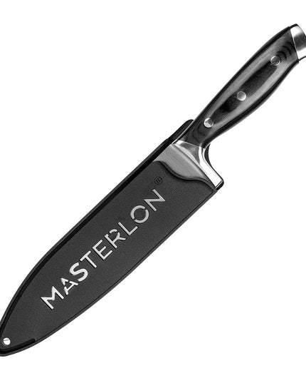 MASTERPAN Essential Chef’s Knife Bundle - 8" Chef’s Knife, 8" Slicer Knife & 7" Santoku Knife - Stainless Steel Blades with Protective Covers