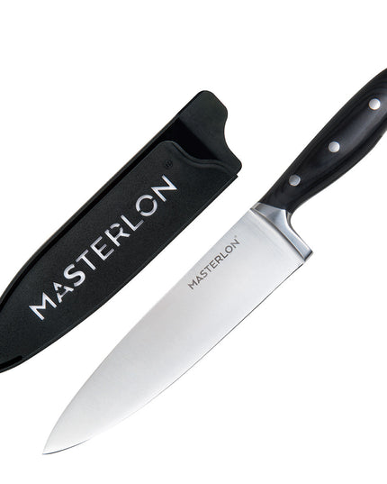 MASTERPAN Essential Chef’s Knife Bundle - 8" Chef’s Knife, 8" Slicer Knife & 7" Santoku Knife - Stainless Steel Blades with Protective Covers
