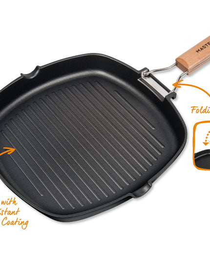 MASTERPAN Nonstick Grill Pan with Folding Handle, 8" (20cm)