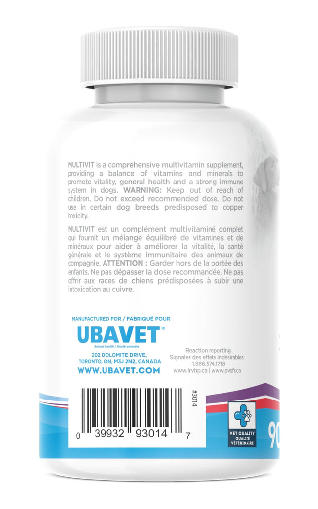 UBAVET MULTIVIT Daily Vitamin and Mineral Tablet for Dogs – Comprehensive Nutritional Support – (90 ct)