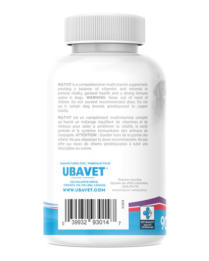 UBAVET MULTIVIT Daily Vitamin and Mineral Tablet for Dogs – Comprehensive Nutritional Support – (90 ct)