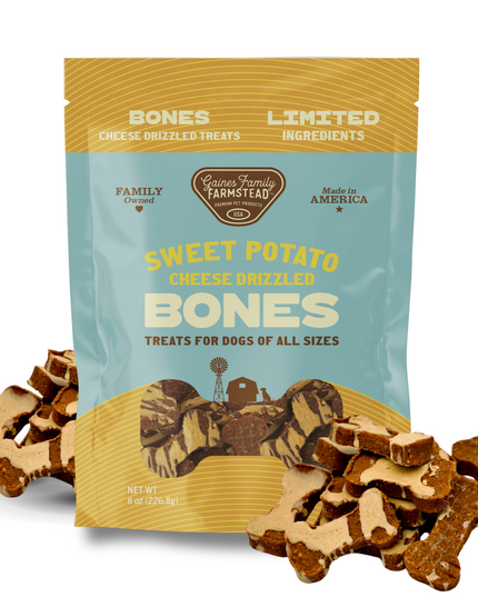 Cheese Drizzled Sweet Potato Bones