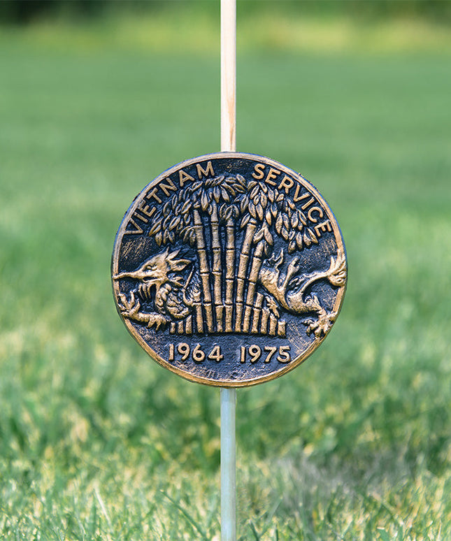 Vietnam Service Grave Marker & Flag Holder with Aluminum Ground Spike