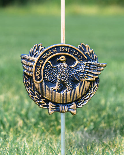 WWII Veteran Grave Marker & Flag Holder with Aluminum Ground Spike