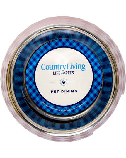 Country Living Set of 2 Diamond Twill Melamine Dog Bowls with Removable Stainless Steel Inserts – Wood Rose