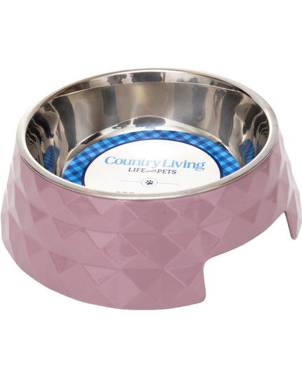 Country Living Set of 2 Diamond Twill Melamine Dog Bowls with Removable Stainless Steel Inserts – Wood Rose