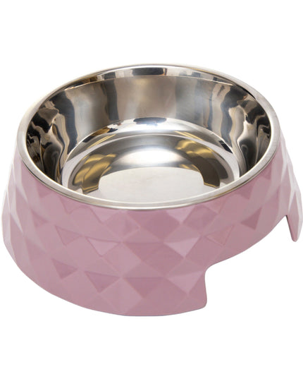 Country Living Set of 2 Diamond Twill Melamine Dog Bowls with Removable Stainless Steel Inserts – Wood Rose