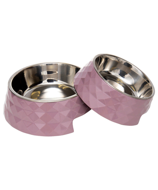 Country Living Set of 2 Diamond Twill Melamine Dog Bowls with Removable Stainless Steel Inserts – Wood Rose