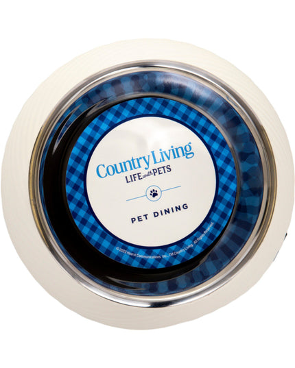 Country Living Set of 2 Round Twill Melamine Dog Bowls with Removable Stainless Steel Inserts – White Swan