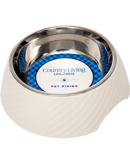 Country Living Set of 2 Round Twill Melamine Dog Bowls with Removable Stainless Steel Inserts – White Swan