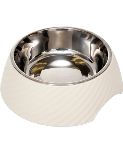 Country Living Set of 2 Round Twill Melamine Dog Bowls with Removable Stainless Steel Inserts – White Swan