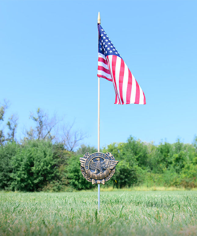 Korean War Veteran Grave Marker & Flag Holder with Aluminum Ground Spike