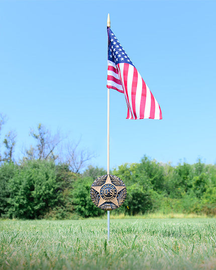 US Veteran Grave Marker & Flag Holder with Aluminum Ground Spike