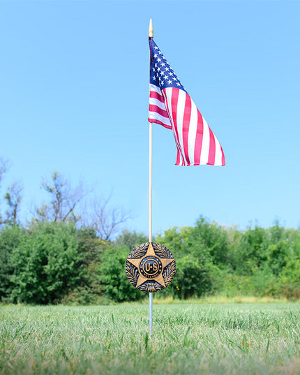 US War Veteran Grave Marker & Flag Holder with Aluminum Ground Spike