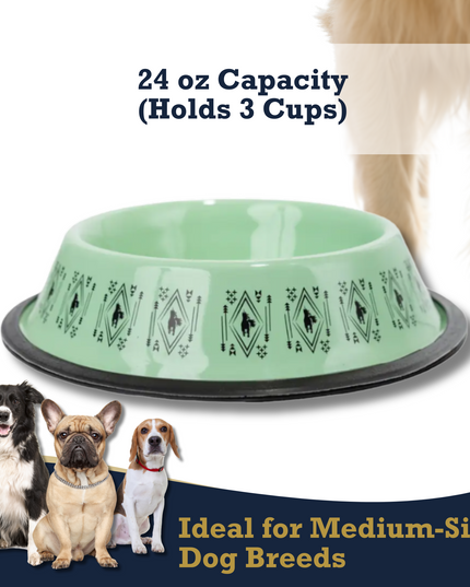 Non-Skid Boho Stainless Steel Dog Bowl – with Whimsical Unicorn Design, Silicone Base for Medium Dogs – 24oz