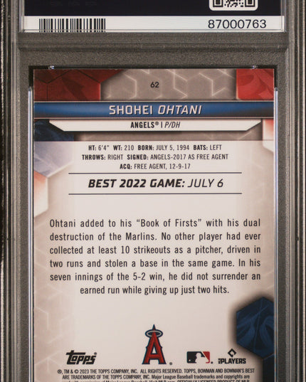 Graded 2023 Topps Bowmans Best Shohei Ohtani #62 Baseball Card PSA 10 Gem Mint