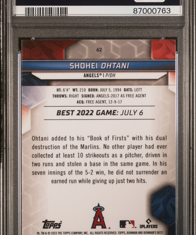 Graded 2023 Topps Bowmans Best Shohei Ohtani #62 Baseball Card PSA 10 Gem Mint