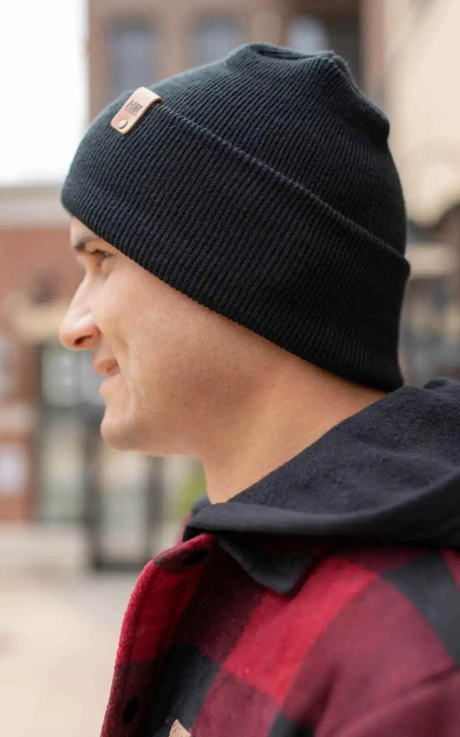 NEW HAAKWEAR H-Stitch Cuffed Beanie - Designed and Made in USA (Patented Design) - Charcoal Black