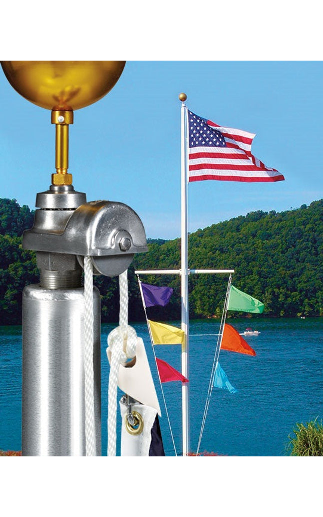 Nautical Aluminum Flagpole with Yardarm - Heavy Duty, Lifetime Warranty - Made in USA