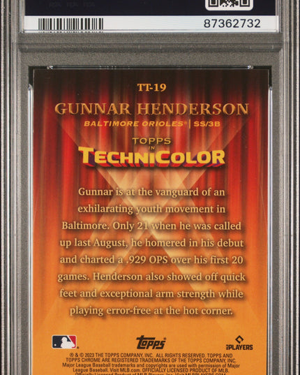 Graded 2023 Topps Chrome Gunnar Henderson #TT19 Topps in Technicolor Rookie RC Baseball Card PSA 10 Gem Mint