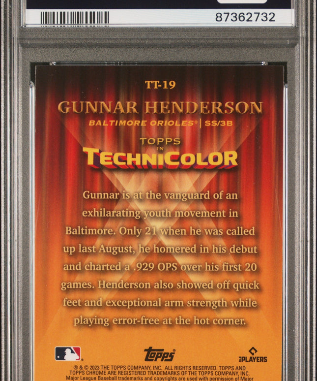 Graded 2023 Topps Chrome Gunnar Henderson #TT19 Topps in Technicolor Rookie RC Baseball Card PSA 10 Gem Mint