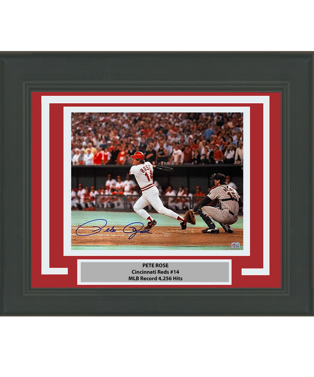 Framed Autographed/Signed Pete Rose Cincinnati Red 16x20 Baseball Photo Athlete Hologram COA Holo #3