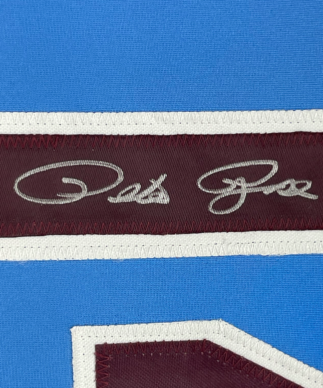 Framed Autographed/Signed Pete Rose 35x39 Philadelphia Retro Blue Baseball Jersey JSA COA
