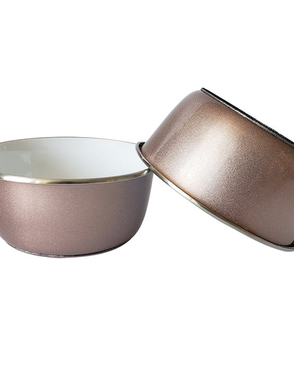 Deep Dog Bowl with Paw Print Design – Stainless Steel Bowl, Ideal for Small, Medium to Large Dogs – Rose Gold