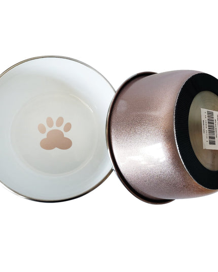 Deep Dog Bowl with Paw Print Design – Stainless Steel Bowl, Ideal for Small, Medium to Large Dogs – Rose Gold