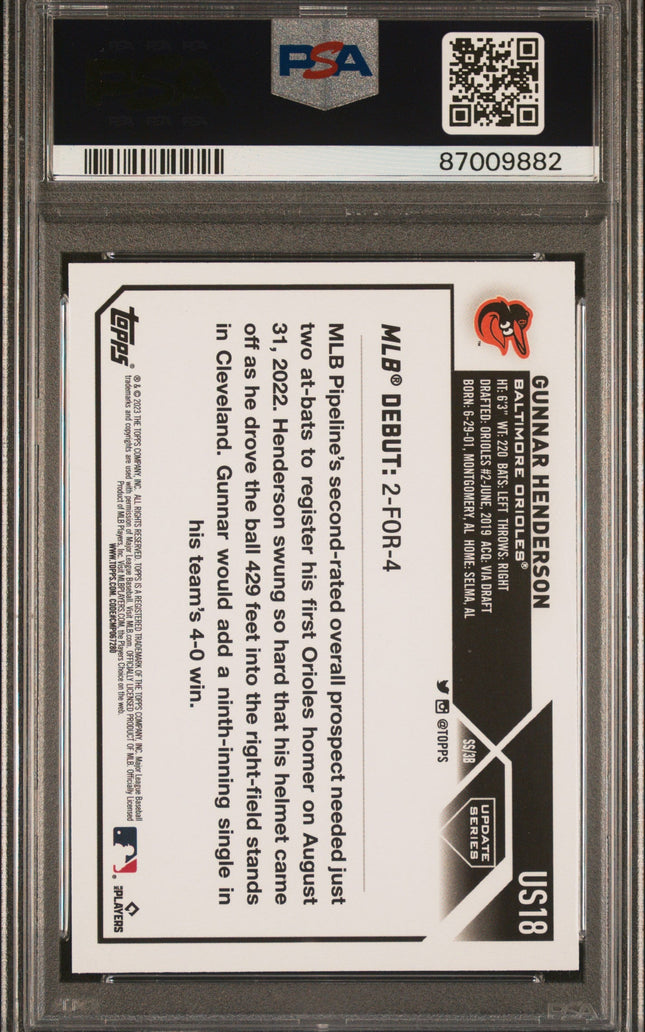 Graded 2023 Topps Update Gunnar Henderson #US18 Rookie RC Baseball Card PSA 10 Gem Mint